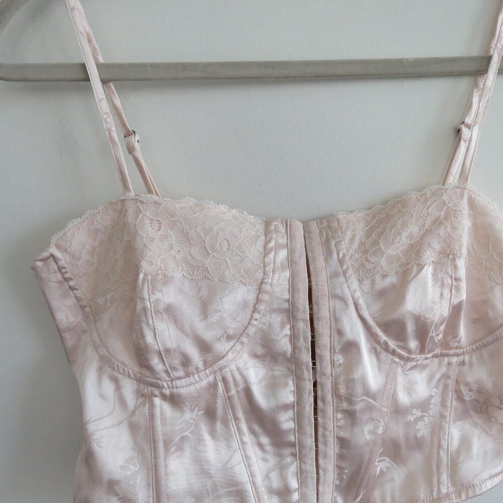 L.A. HEARTS Satin Floral Lace Up Corset Bustier Top Romantic Fairy Y2K Babydoll - Picture 4 of 14